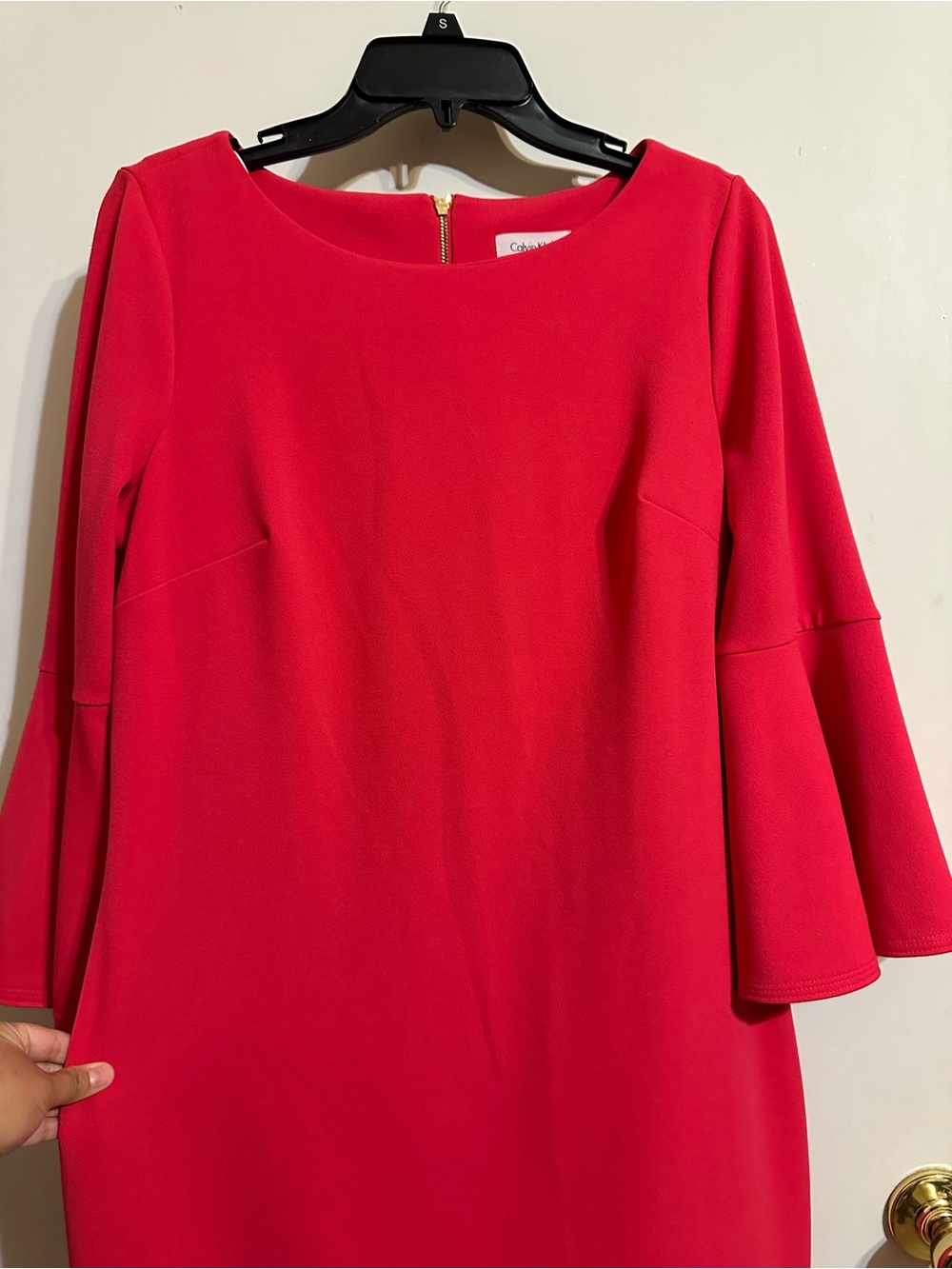 Calvin Klein Bright Red Bell Sleeve Shift Dress